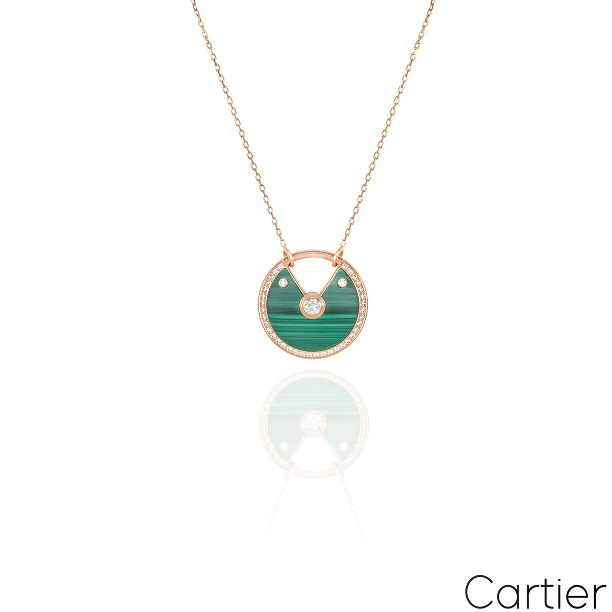 Cartier Rose Gold Malachite & Diamond Amulette De Cartier Necklace
